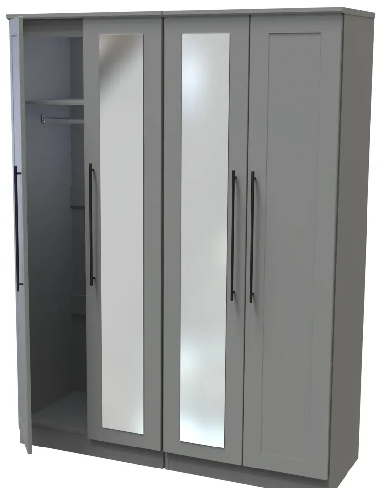 Beverley 4 Door Tall Mirror Wardrobe - Dusk Grey