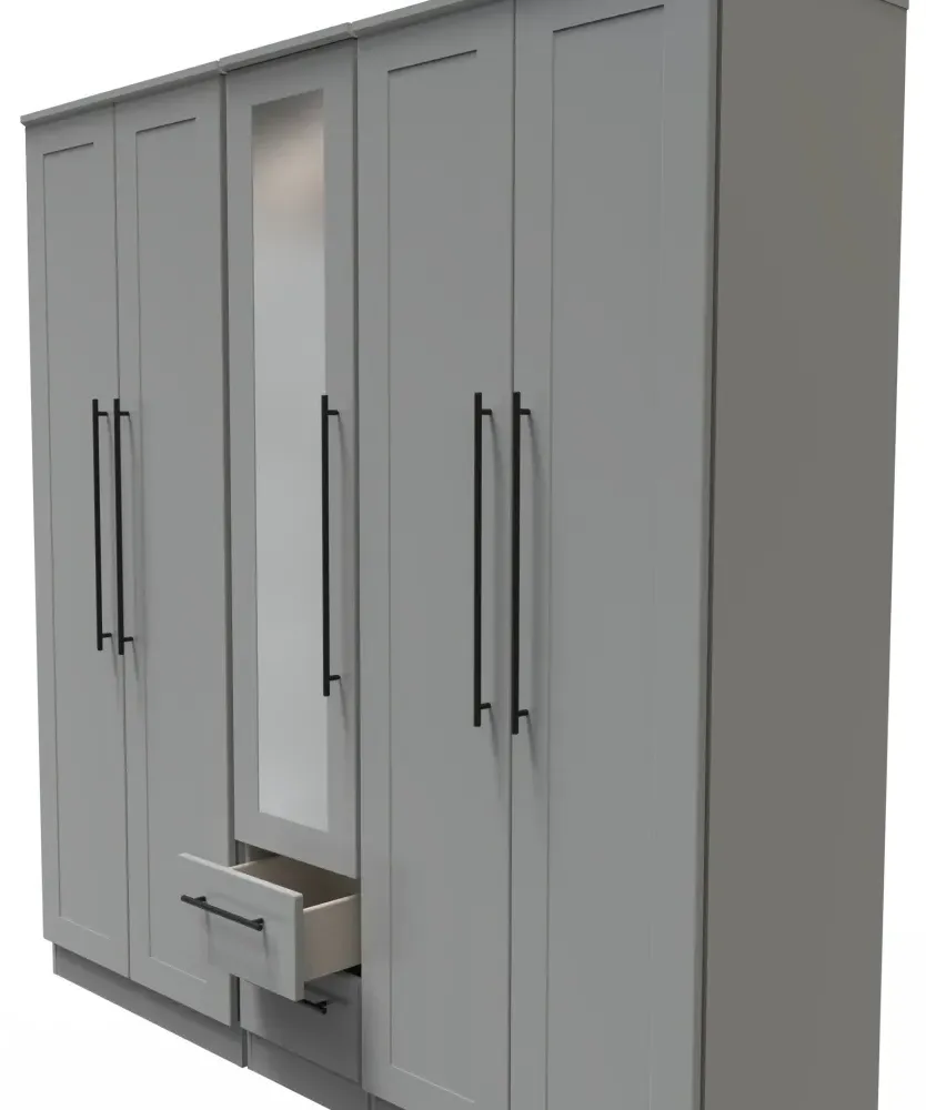 Beverley 5 Door Tall Mirror Wardrobe - Dusk Grey