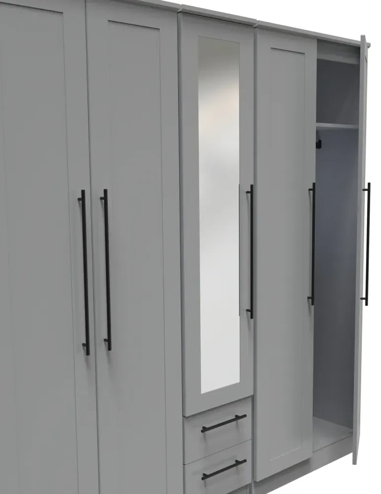 Beverley 5 Door Tall Mirror Wardrobe - Dusk Grey