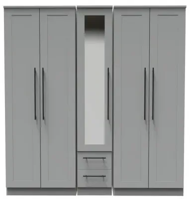 Beverley 5 Door Tall Mirror Wardrobe - Dusk Grey