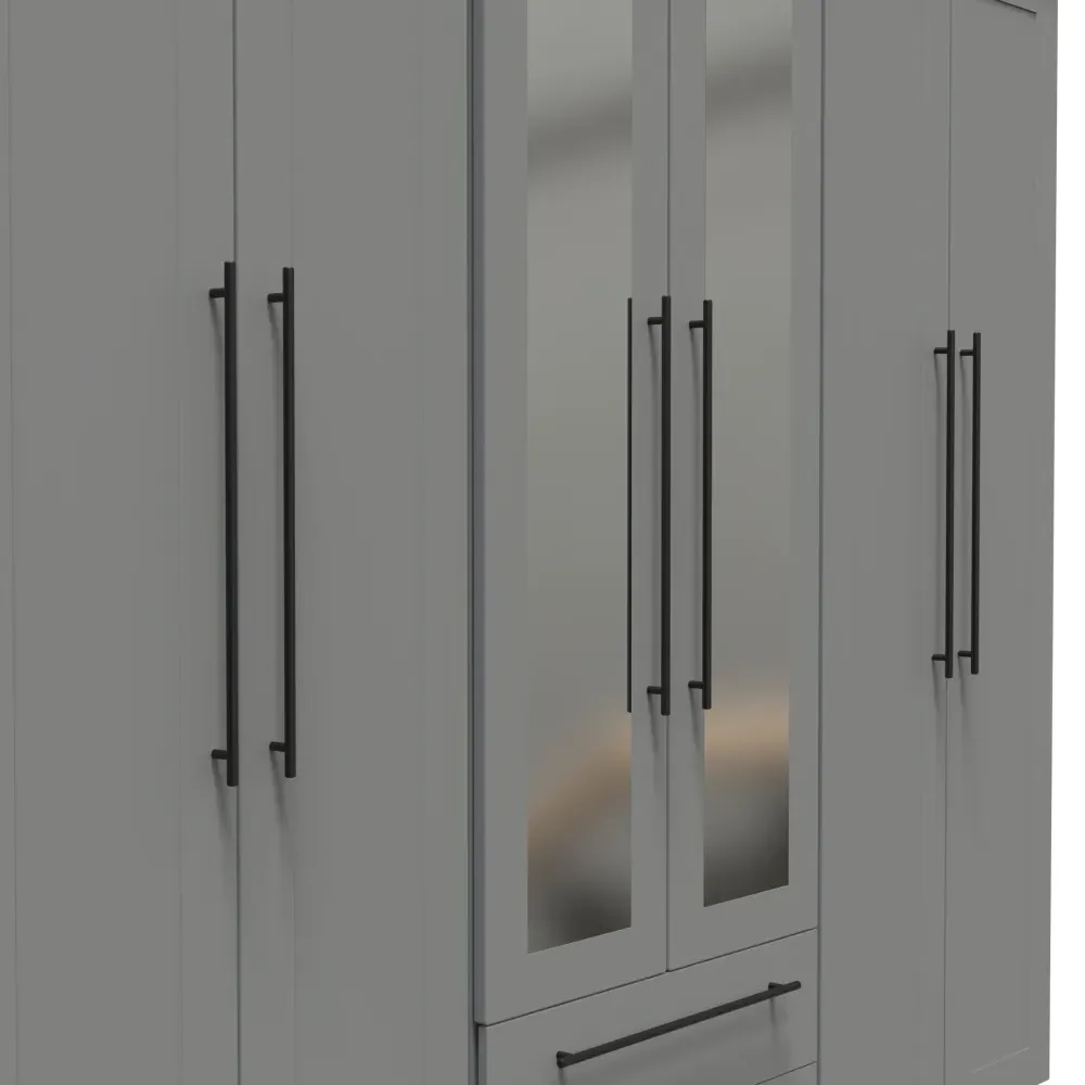 Beverley 6 Door Tall Mirror Combi Wardrobe - Dusk Grey