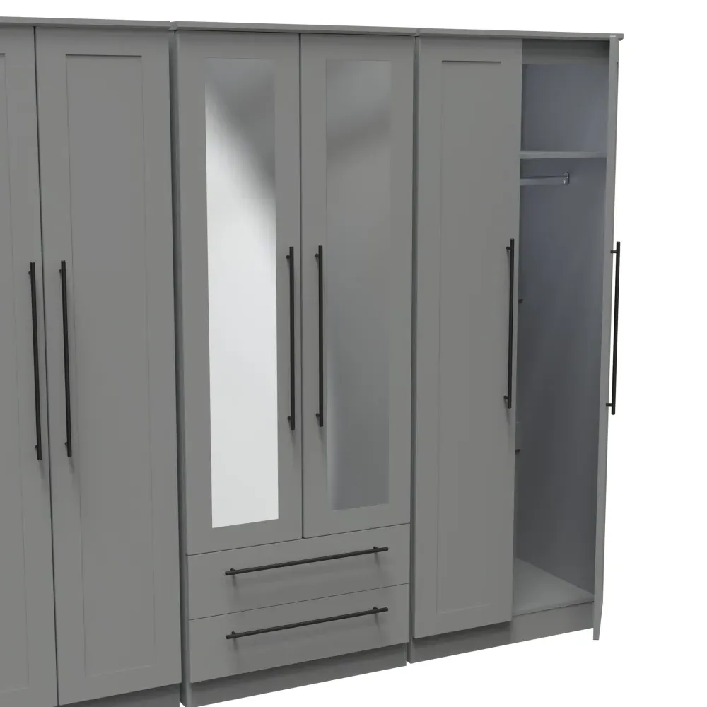 Beverley 6 Door Tall Mirror Combi Wardrobe - Dusk Grey