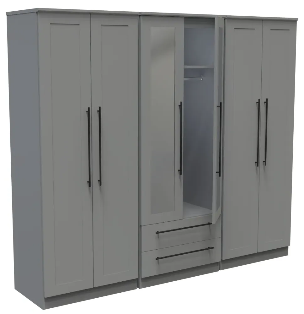 Beverley 6 Door Tall Mirror Combi Wardrobe - Dusk Grey