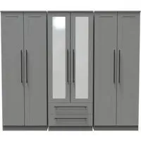 Beverley 6 Door Tall Mirror Combi Wardrobe - Dusk Grey