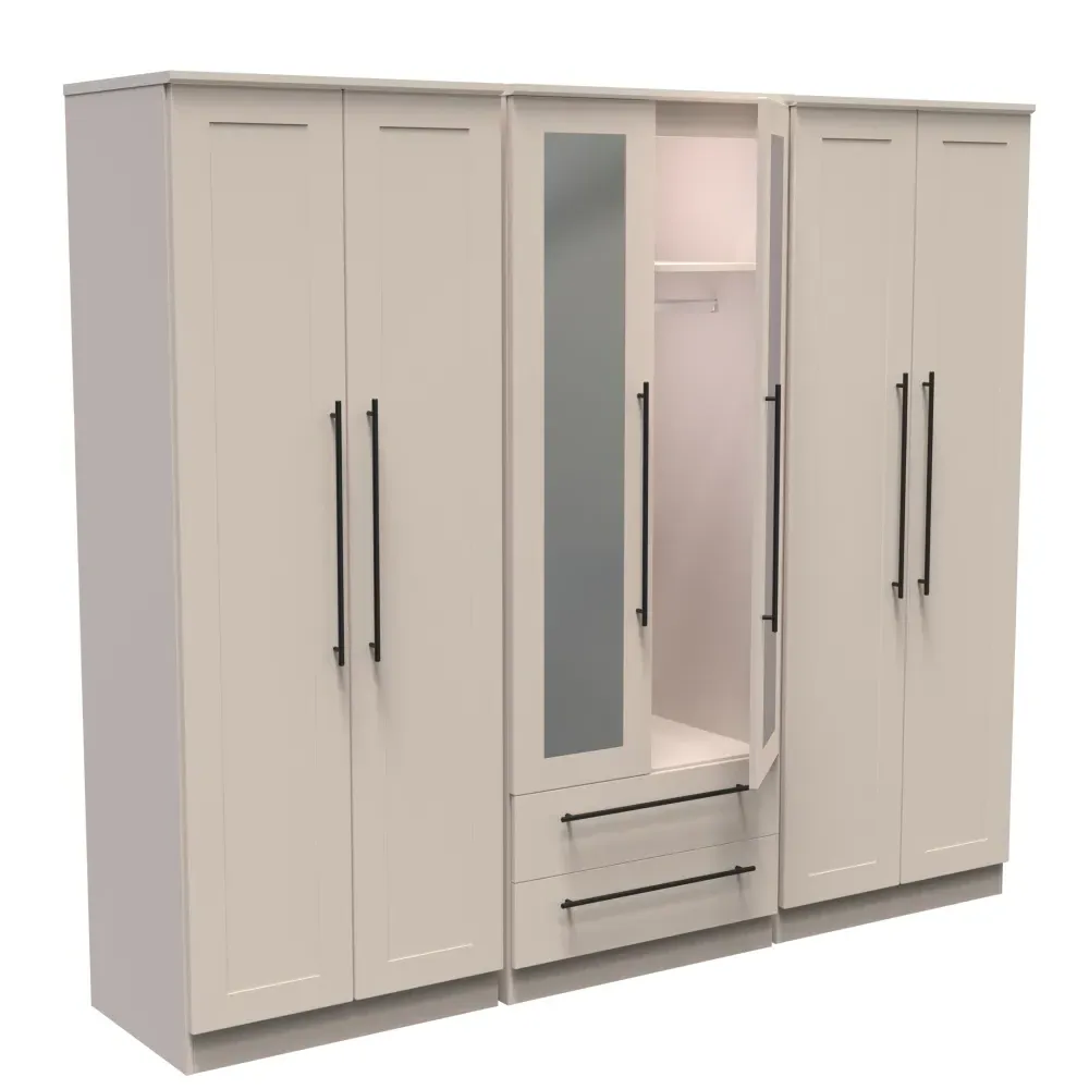 Beverley 6 Door Tall Mirror Combi Wardrobe - Kashmir