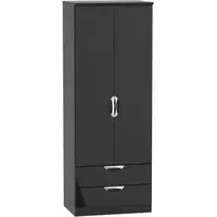 Camden 2 Door 2 Drawer Tall Wardrobe - Black Gloss