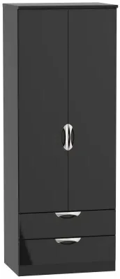 Camden 2 Door 2 Drawer Tall Wardrobe - Black Gloss image