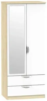 Camden 2 Door Combi Wardrobe with Mirror - White Gloss, Oak