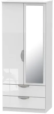 Camden 2 Door Combi Wardrobe with Mirror - White