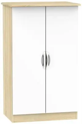Camden 2 Door Midi Wardrobe - High Gloss White, Oak Effect