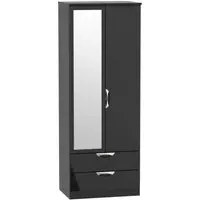 Camden 2 Door Tall Combi Wardrobe with Mirror - Black Gloss