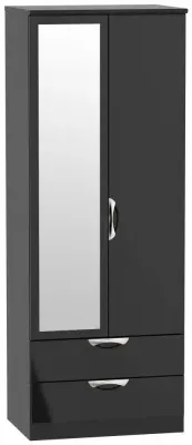 Camden 2 Door Tall Combi Wardrobe with Mirror - Black Gloss image