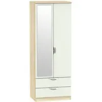 Camden 2 Door Tall Combi Wardrobe with Mirror - Cashmere, Oak