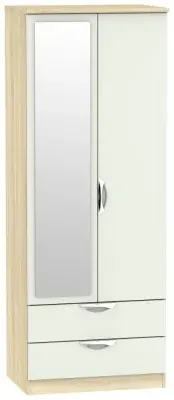Camden 2 Door Tall Combi Wardrobe with Mirror - Cashmere, Oak