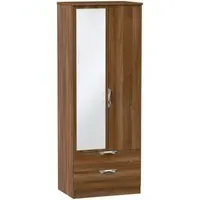 Camden 2 Door Tall Combi Wardrobe with Mirror - Walnut