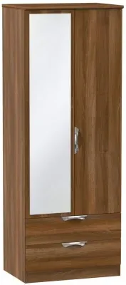 Camden 2 Door Tall Combi Wardrobe with Mirror - Walnut