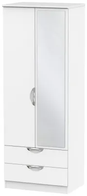 Camden 2 Door Tall Combi Wardrobe with Mirror - White