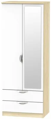 Camden 2 Door Tall Combi Wardrobe with Mirror - White, Oak