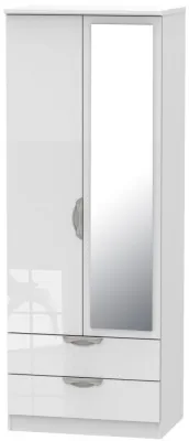 Camden 2 Door Tall Combi Wardrobe with Mirror - White