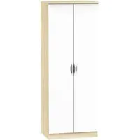 Camden 2 Door Tall Wardrobe - White Gloss, Oak Effect