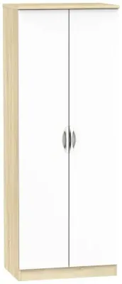 Camden 2 Door Tall Wardrobe - White Gloss, Oak Effect