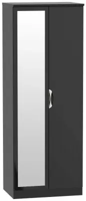 Camden 2 Door Tall Wardrobe with Mirror - Black Gloss