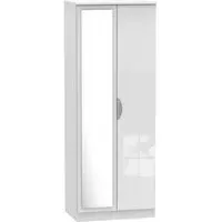 Camden 2 Door Tall Wardrobe with Mirror - White Gloss