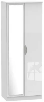 Camden 2 Door Tall Wardrobe with Mirror - White Gloss