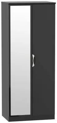 Camden 2 Door Wardrobe with Mirror - Black Gloss