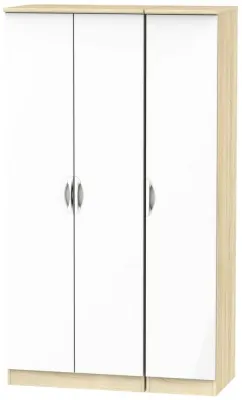 Camden 3 Door Tall Triple Wardrobe - White Gloss, Oak Effect