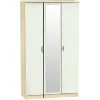 Camden 3 Door Tall Triple Wardrobe with Mirror - Cashmere, Oak Effect