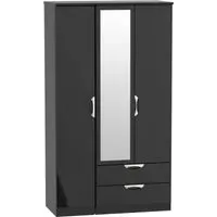 Camden 3 Door Tall Wardrobe with Mirror - Black
