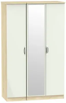Camden 3 Door Triple Wardrobe with Mirror - Cashmere, Oak Effect image