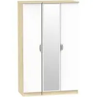 Camden 3-Door Triple Wardrobe with Mirror - White, Oak