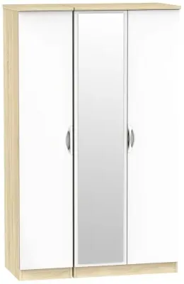 Camden 3-Door Triple Wardrobe with Mirror - White, Oak image