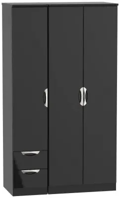 Camden 3-Door Wardrobe with 2 Drawers - Black