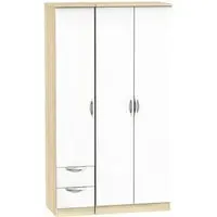Camden 3-Door Wardrobe with 2 Drawers - White, Oak