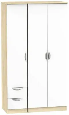 Camden 3-Door Wardrobe with 2 Drawers - White, Oak