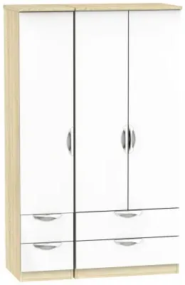 Camden 3-Door Wardrobe with Drawers - White, Oak