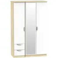 Camden 3-Door Wardrobe with Mirror and Drawers - White, Oak