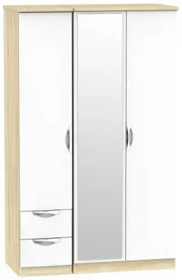 Camden 3-Door Wardrobe with Mirror and Drawers - White, Oak