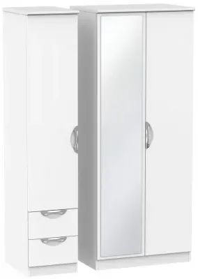 Camden 3-Door Wardrobe with Mirror and Drawers - White