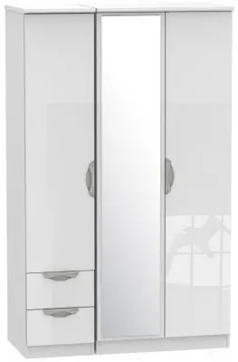 Camden 3 Door Wardrobe with Mirror and Drawers - White