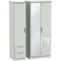 Camden 3 Door Wardrobe with Mirror and Right Drawers - Cashmere