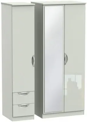 Camden 3 Door Wardrobe with Mirror and Right Drawers - Cashmere