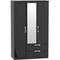 Camden 3 Door Wardrobe with Mirror - Black