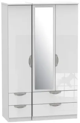 Camden 3-Door Wardrobe with Mirror - White