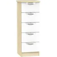 Camden 5 Drawer Narrow Chest - White Gloss, Oak Effect