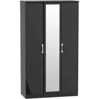 Camden Tall 3 Door Triple Wardrobe with Mirror - Black