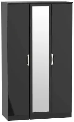 Camden Tall 3 Door Triple Wardrobe with Mirror - Black